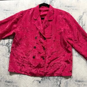 Source Unknown Double-Breasted Satin Blazer in Fuchsia